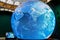 Moscow, Russia - November 28, 2018: Big model planet earth. Beautiful blue color. Beautiful planet earth. Interior