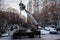 MOSCOW, RUSSIA,NOVEMBER ,28.2018:Workers repair the city street power line.Street lamp repair