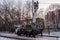 MOSCOW, RUSSIA,NOVEMBER ,28.2018:Workers repair the city street power line.Street lamp repair