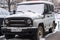 MOSCOW. RUSSIA.NOVEMBER ,30.2018:Powerful gray abandoned SUV UAZ hunter in the yard of a house