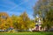 MOSCOW, RUSSIA - October, 2019: Church of the Savior Transfiguration in autumn in the suburban village of Peredelkino