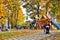 Moscow, Russia - October 3. 2019. Moms with children in the playground in the autumn park