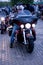 MOSCOW, RUSSIA - OCTOBER 6, 2013: The mustachioed man in a helmet on a motorbike Harley-Davidson