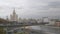 Moscow, Russia, Park Zaryadye view of the viewing platform in the form of a boomerang over the Moscow River, high-rise