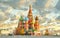 MOSCOW, RUSSIA, postcard view of red square and ST. BASIL cahtedral