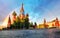 Moscow, Russia - Red square view of St. Basil`s Cathedral with r