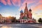 Moscow, Russia - Red square view of St. Basil`s Cathedral at sun