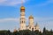 Moscow, Russia - September 02, 2018: Ivan the Great Bell-Tower on Moscow Kremlin territory against blue sky at sunny early morning