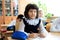 Moscow, Russia - September 1, 2017: Schoolgirls sitting at the desk in class at school, traditional learning, offline education