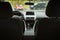 MOSCOW, RUSSIA: - SEPTEMBER 30, 2019: Empty interior and steering wheel of the new Japanese premium crossover Mitsubishi Eclipse