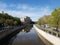 Moscow, Russia - traffic along embankment along the Yauza River