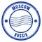 MOSCOW - RUSSIA, words written on russian blue postal stamp