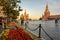Moscow`s main sights: Saint Basil`s Cathedral and Red Square, the Moscow Kremlin.