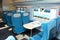 MOSCOW, SEP,18, 2011, Exhibition EXPO1520: Modern new generation high speed passenger train saloon interior chairs seats tables
