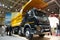 MOSCOW, SEP, 5, 2017: New Volvo 460 tipper truck on exhibition Mining World 2018. Volvo commercial trucks for different industrie