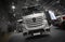 MOSCOW, SEP, 5, 2017: View on silver trucks Mercedes-Benz Actros exhibits on Commercial Transport Exhibition ComTrans-2017. Commer