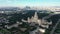 Moscow State University top overhead view from drone. Big showplace under clouds. From left to right motion.