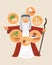 Moses over traditional Passover food. Jewish holiday illustration