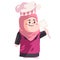 Moslem woman standing with pink apron hijab and hat hold on cooking utensils modern color isolated background vector
