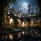 a mosque courtyard bathed in the gentle glow of the moonlight