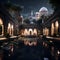 a mosque courtyard bathed in the gentle glow of the moonlight