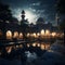 a mosque courtyard bathed in the gentle glow of the moonlight