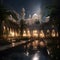 a mosque courtyard bathed in the gentle glow of the moonlight