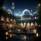 a mosque courtyard bathed in the gentle glow of the moonlight