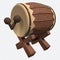 Mosque drum for ramadan. Bedug drum 3d ramadan icon. 3D rendering drum with sticks. Islamic bedug drum cartoon style