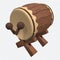 Mosque drum for ramadan. Bedug drum 3d ramadan icon. 3D rendering drum with sticks. Islamic bedug drum cartoon style