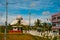 Mosque grey against the blue summer sky. Sandakan, Borneo, Sabah, Malaysia