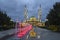 Mosque `Heart of Chechnya` and alley of fountains, evening illumination. Grozny