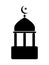 Mosque Icon with Crescent and Star. Black and white pictogram depicting simple Islamic mosque place of worship. EPS Vector