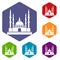 Mosque icons set hexagon