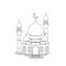 Mosque with minaret in hand drawn design for ramadan template