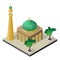 Mosque, minaret and palm trees in isometric view