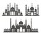 Mosque with minarets silhouettes. Islamic architecture set on skyline. Istanbul cityscape isolated on white background.