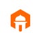 Mosque and Orange Color Hexagon Icon, Musholla Logo Design, Islamic Vector Illustration Design