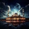 mosque, palace at night during Ramadan represents a serene and spiritual concept.
