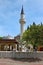 The mosque with it`s tall minaret near the town square in Dalyan, Turkey