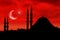 Mosque silhouette as the turkish flag during sunset