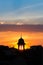 Mosque silhouette with beautiful sunset background.mosque is more than a place of worship, study and discuss Islam,community