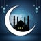 Mosque Silhouette Crescent moon backdrop evokes tranquil Ramadan ambiance