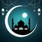 Mosque Silhouette Crescent moon backdrop evokes tranquil Ramadan ambiance