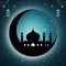 Mosque Silhouette Crescent moon backdrop evokes tranquil Ramadan ambiance