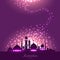 Mosque silhouette in night sky and magic light for ramadan of Is