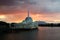 Mosque at sunset on the river with mountains - Kuching Sarawak Borneo Malaysia Asia