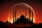 mosque sunset sky, holy and islamic night view and silhouette mosque ramadan kareem generative ai