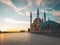 mosque with white walls and blue domes in the city of Kazan. Sky and mosque.  Kazanmosque