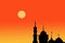 Mosques Dome shadow on twilight sky night dark red on Moon